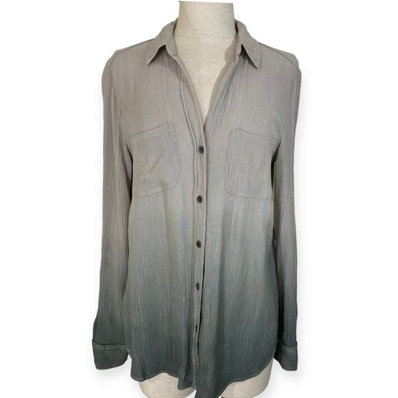 Rock & Republic button front shirt, ladies small relaxed fit gray ombre crinkle - Picture 1 of 8